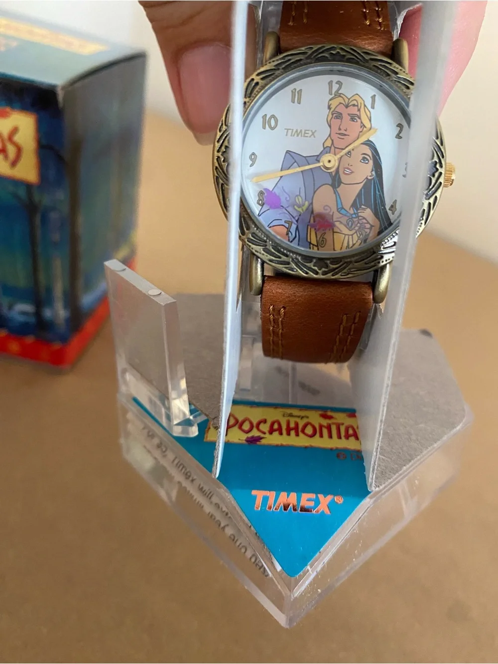 Timex Disney Vintage NEW Pocahontas Brown Leather Strap Watch, John Smith In Box